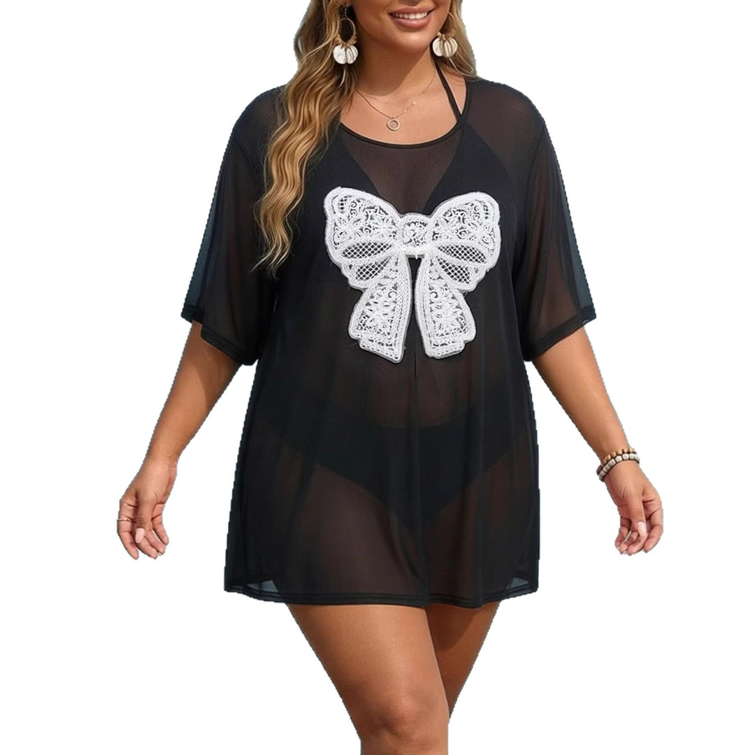 Women's airy crochet beach cover-up with decorative bow detail Mune Fashion