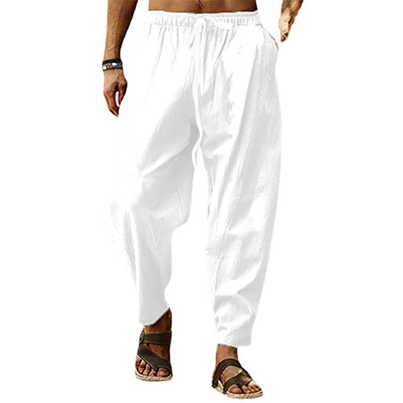 Men's relaxed summer slouch pants made of linen blend with elastic waistband and tapered ankle cuffs Mune Fashion