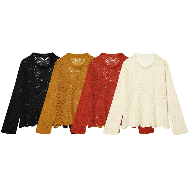 Women's open-knit sweater with cable pattern and curved hem Mune Fashion