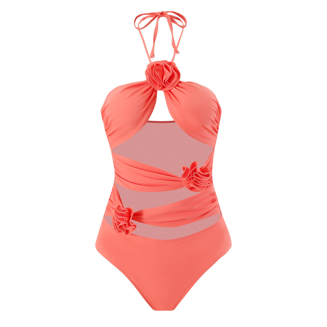 Ladies' one-piece swimsuit with floral details and transparent insert Mune Fashion