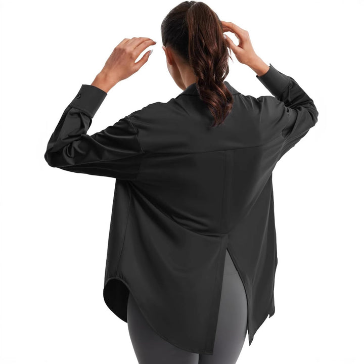 Women Oversize Blouse from Stretch Microfiber with Shirt Collar Mune Fashion