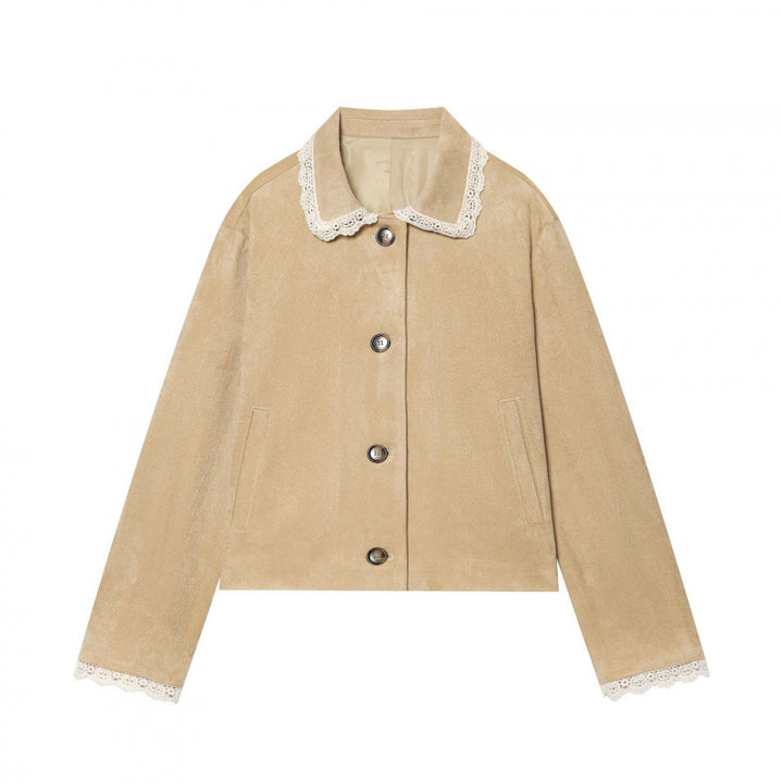 Women's Cropped Velvet Jacket with Lace Collar and Lace Cuffs Mune Fashion