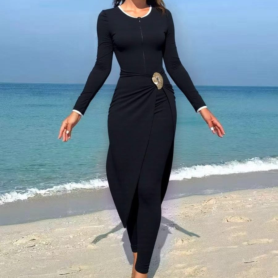 Women's fashionable wrap dress with elegant belt Mune Fashion