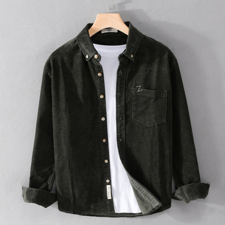 Men's Fine Cord Overshirt with Button-Down Collar and Chest Pocket Mune Fashion