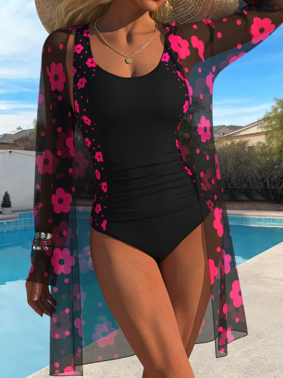 Women's swimsuit with trendy leopard print and transparent overlay Mune Fashion