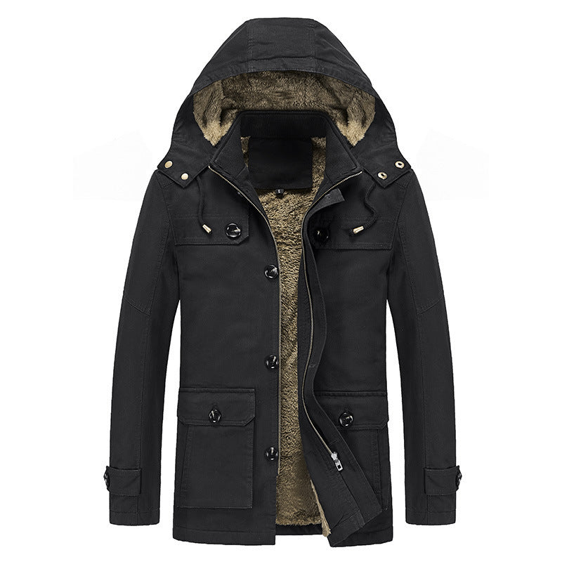 Men's Windproof Canvas Parka with Teddy Fleece Lining, Hood, and Multi-Function Pockets Mune Fashion