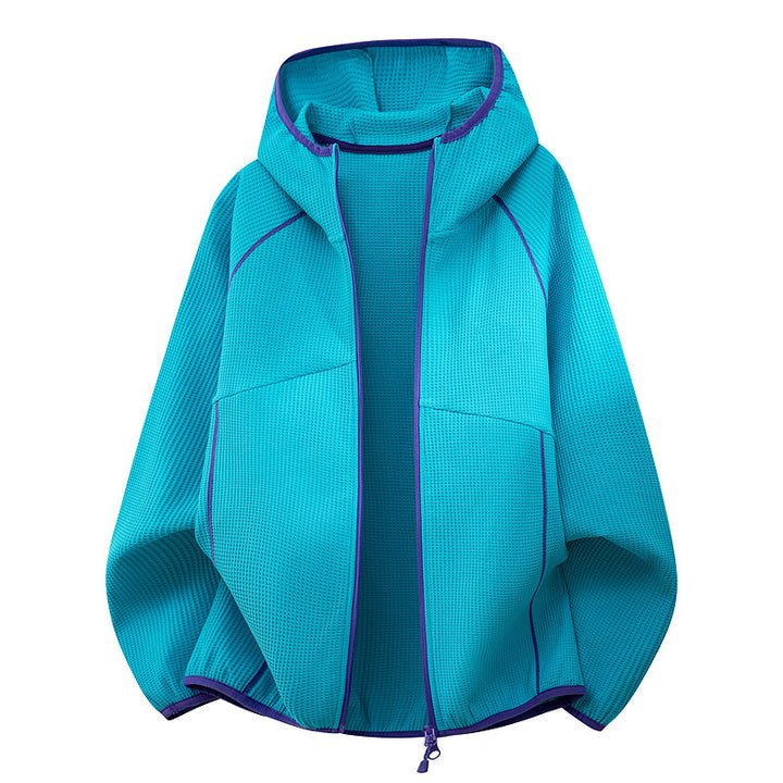 Women's hooded jacket made of breathable waffle knit with oversized cut and zipper