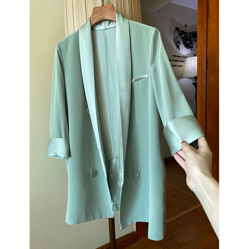 Women Elegant Blazer with Shimmering Lapel Mune Fashion