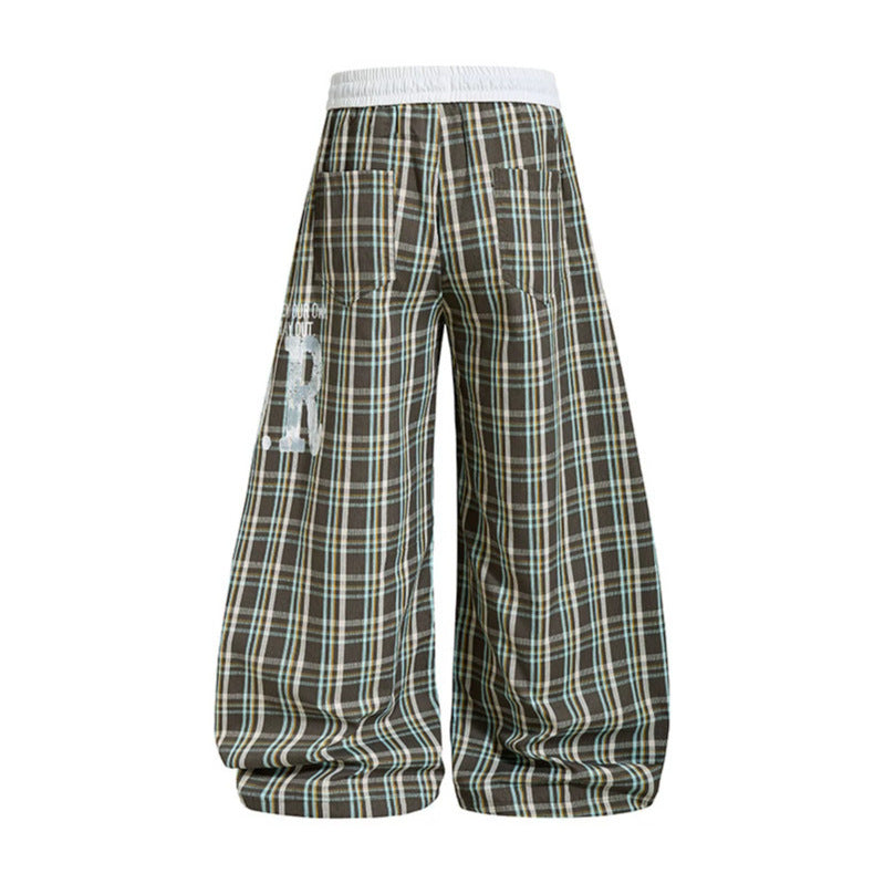 Women's Checked Culotte Palazzo Pants with Elastic Comfort Waistband and Adjustable Balloon Hem