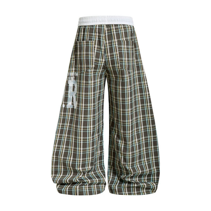 Women's Checked Culotte Palazzo Pants with Elastic Comfort Waistband and Adjustable Balloon Hem