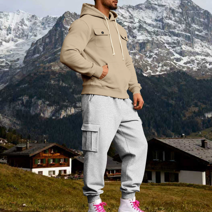 Men's Hooded Sweatshirt Set with Cargo Joggers and Patch Pockets Mune Fashion