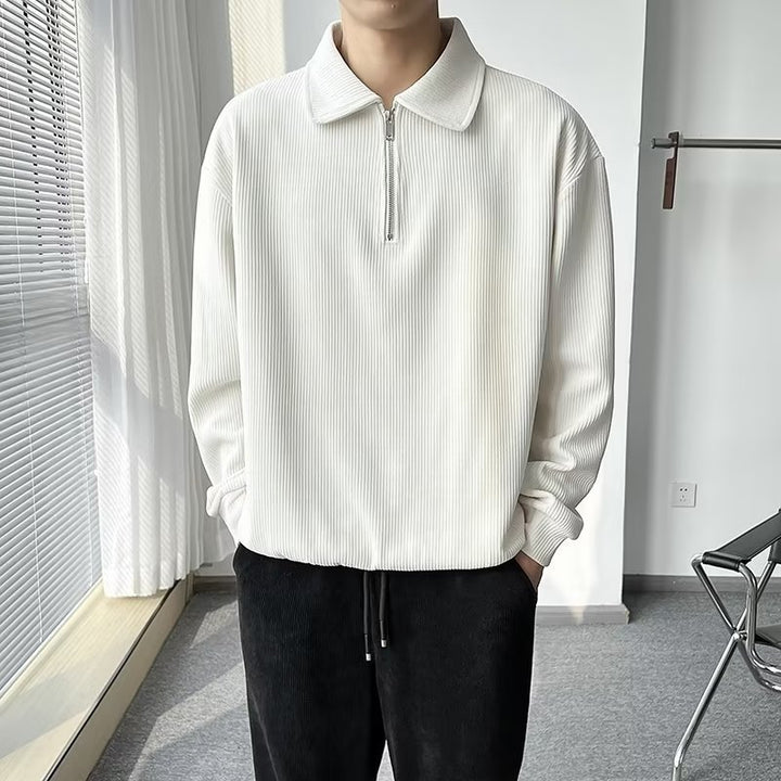 Men's Ribbed Pullover with Half-Zip and Polo Collar Mune Fashion