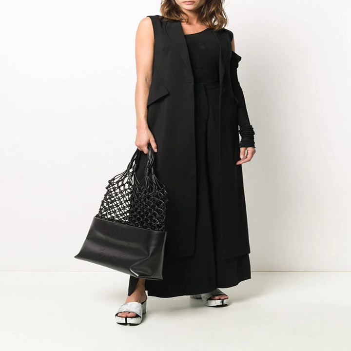 Women's Braided Mesh Shopper with Leather Bottom and Braided Handles Mune Fashion