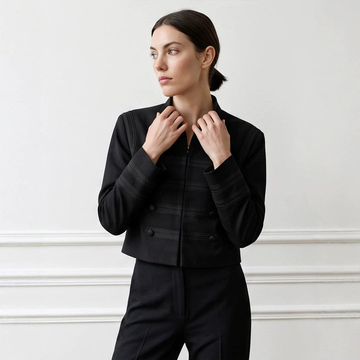 Women's cropped military-style jacket with double-breasted and decorative quilting details Mune Fashion