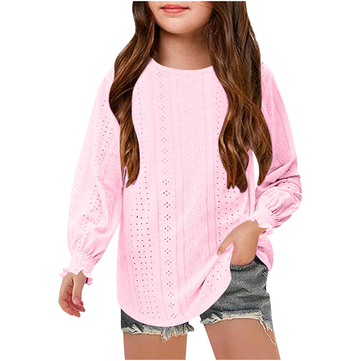 Women's Openwork Oversized Pullover Shirt with Balloon Sleeves and Ruffle Cuffs Mune Fashion