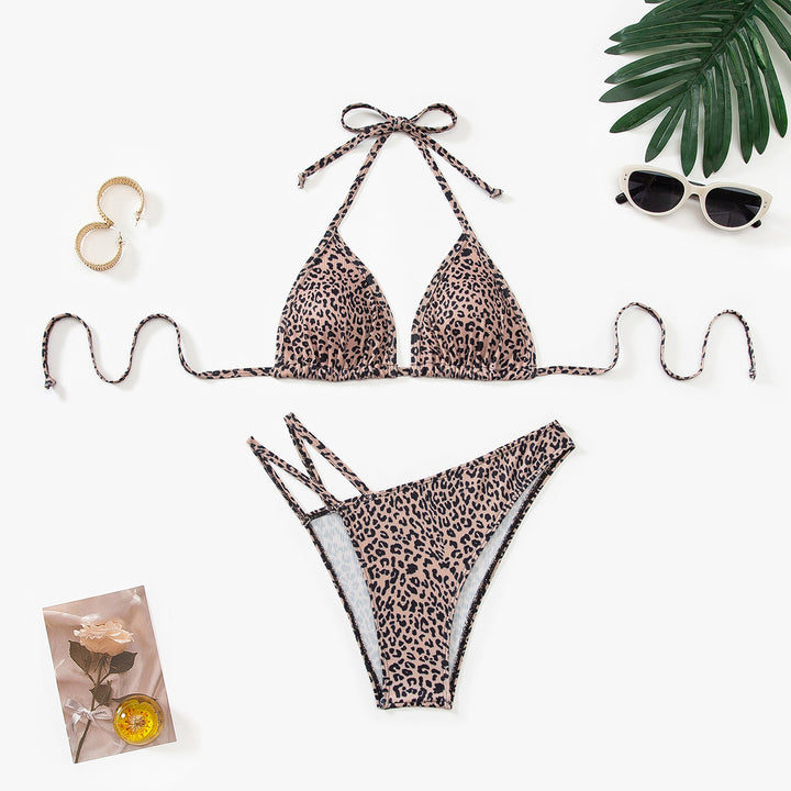 Ladies triangle bikini with adjustable straps and fashionable leopard pattern Mune Fashion