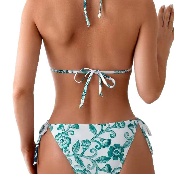 Ladies Floral Design Triangle Swimsuit Mune Fashion