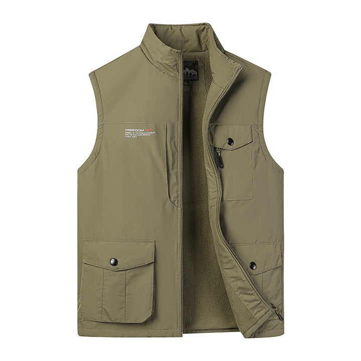 Men's utility vest with fleece lining, multifunction pockets, and stand-up collar Mune Fashion