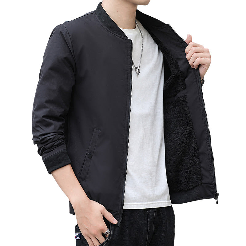 Men's Minimalist Bomber Jacket with Short Stand-Up Collar, Concealed Zipper and Ribbed Cuffs Mune Fashion