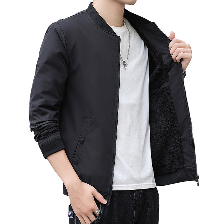 Men's Minimalist Bomber Jacket with Short Stand-Up Collar, Concealed Zipper and Ribbed Cuffs Mune Fashion