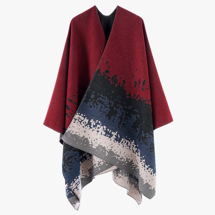 Women’s Oversize Reversible Poncho made of Jacquard with abstract color gradient Mune Fashion