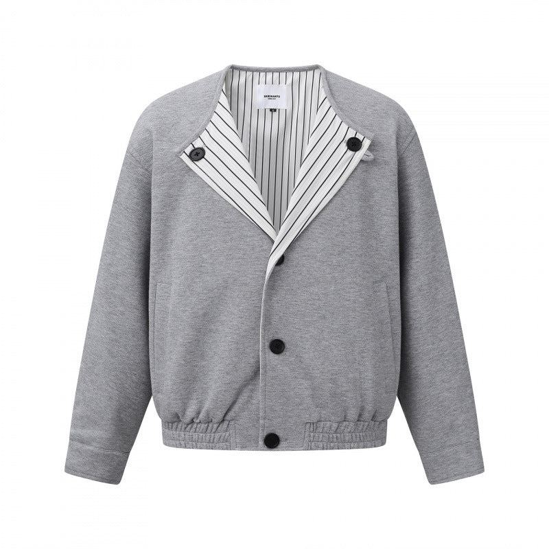 Men's short jacket without collar with striped inner lining and elastic hem Mune Fashion