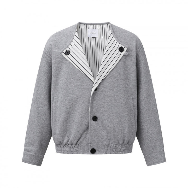 Men's short jacket without collar with striped inner lining and elastic hem Mune Fashion
