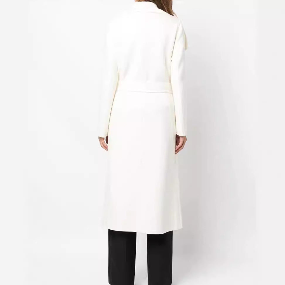 Women's Tailored Wrap Coat in Kimono Look with Wide Shawl Collar and Ties Belt Mune Fashion