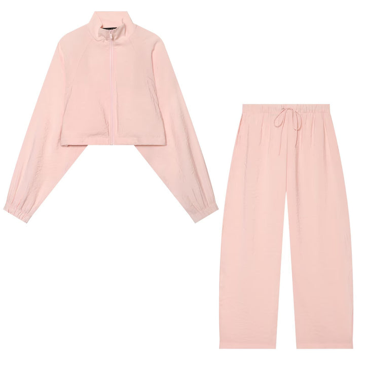 Women's Short Windbreaker Jacket with Stand Collar, Raglan Sleeves and Elastic Hem Mune Fashion