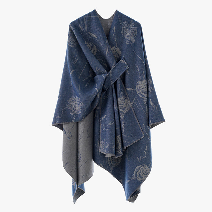 Ladies Reversible Jacquard Wrap with Rose Pattern and Tying Belt Mune Fashion