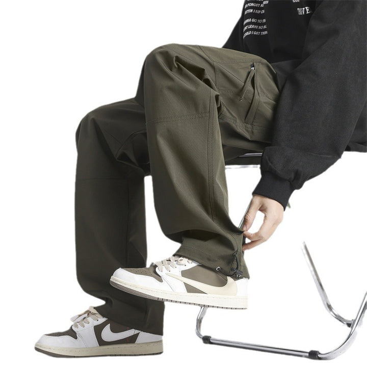 Men's Cargo Twill Pants with Elastic Waistband, Zipper Pockets and Drawstring Mune Fashion