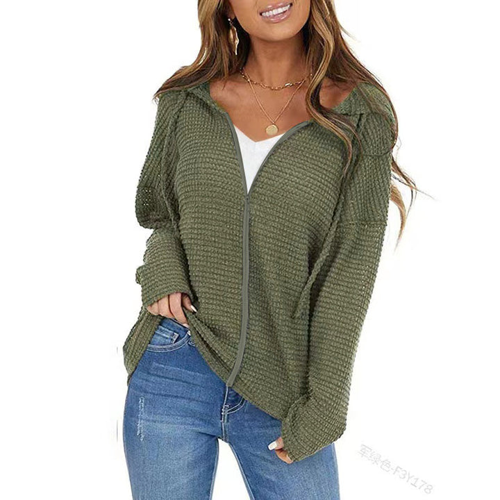 Women's Oversize Structured Knit Jacket with Hood and Full Zip Mune Fashion