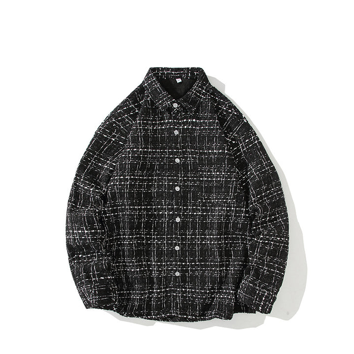 Men's Structured Boucle Shirt Jacket with Check Jacquard and Casual Fit Mune Fashion