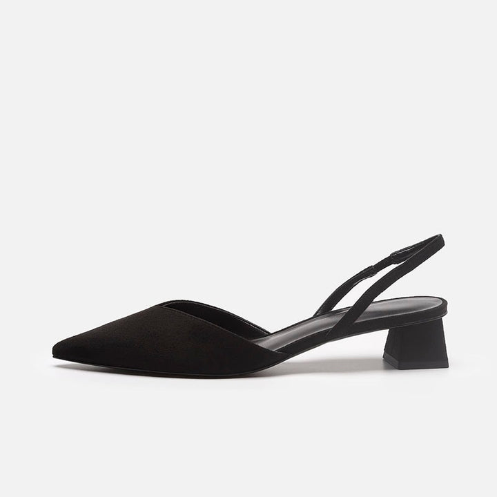 Women's Elegant Pointed Toe Slingback Pumps with Elastic Heel Strap and Low Block Heel Mune Fashion