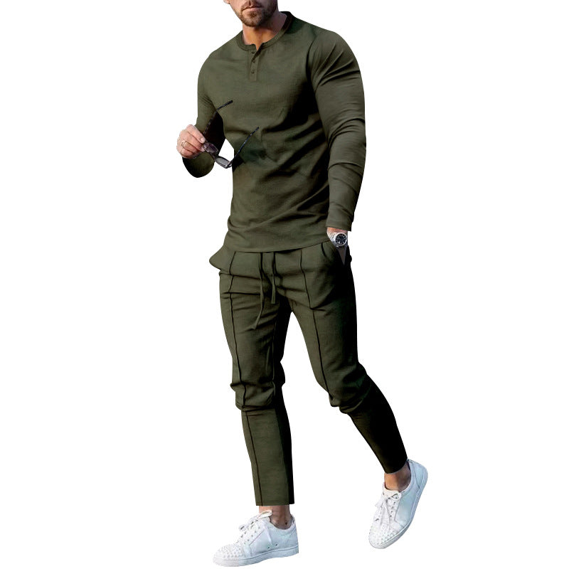 Men's nano athletic Henley long sleeve shirt and tapered jogging pants with decorative seams Mune Fashion