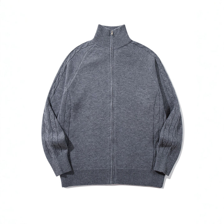 Men's bulky knit zip jacket with funnel collar, raglan sleeves, and cable pattern Mune Fashion