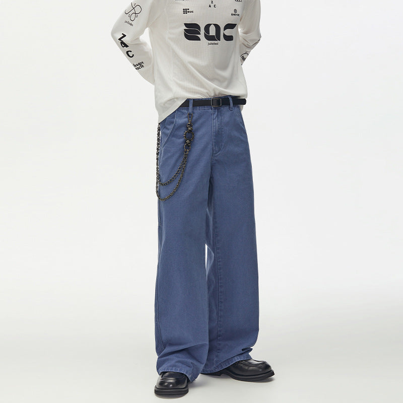 Men's Wide Utility Denim Pants with Carabiner Chain and Hammer Loop Mune Fashion
