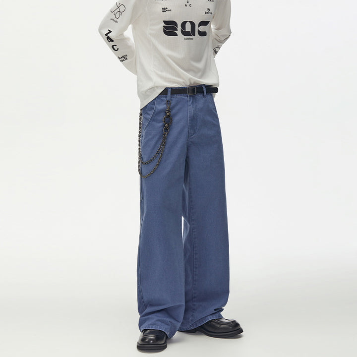 Men's Wide Utility Denim Pants with Carabiner Chain and Hammer Loop Mune Fashion