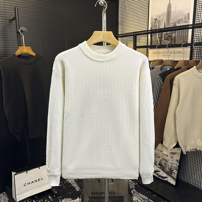 Men's fine ribbed knit pullover with crew neck and reinforced shoulder seams Mune Fashion