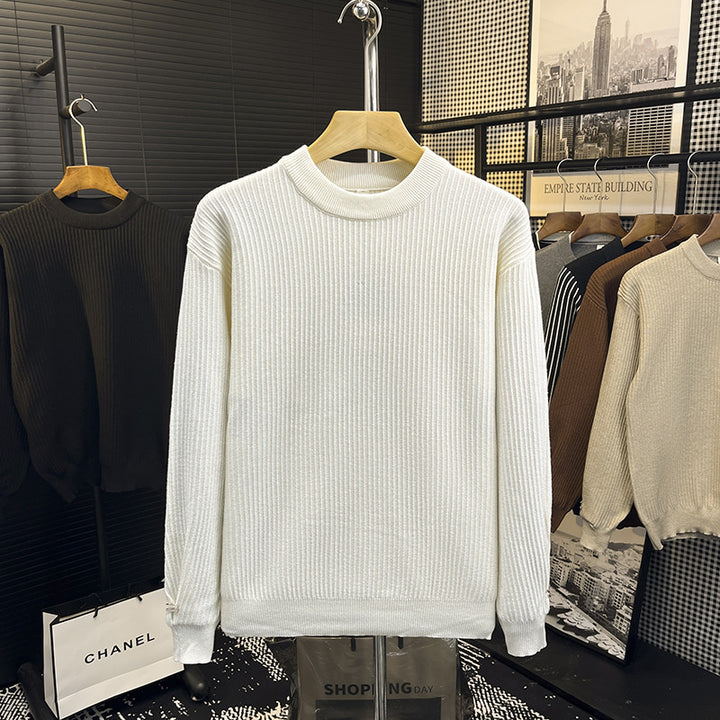 Men's fine ribbed knit pullover with crew neck and reinforced shoulder seams Mune Fashion