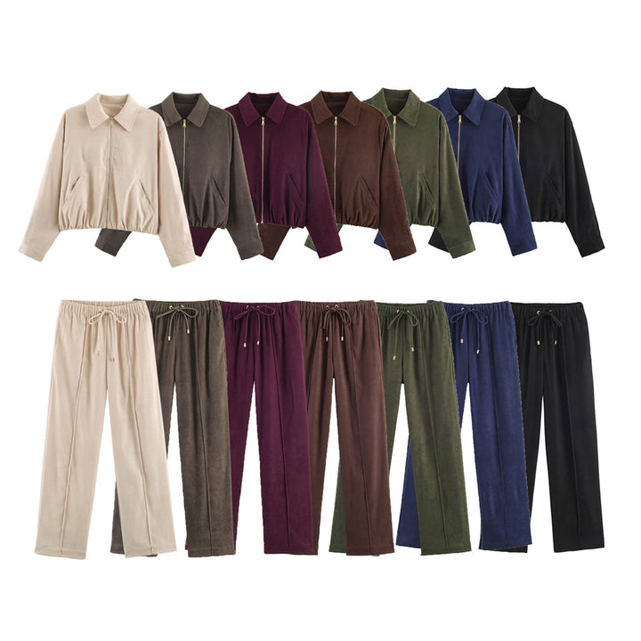 Women's Wide Velour Pants with Elastic Tunnel Drawstring and Crease Mune Fashion