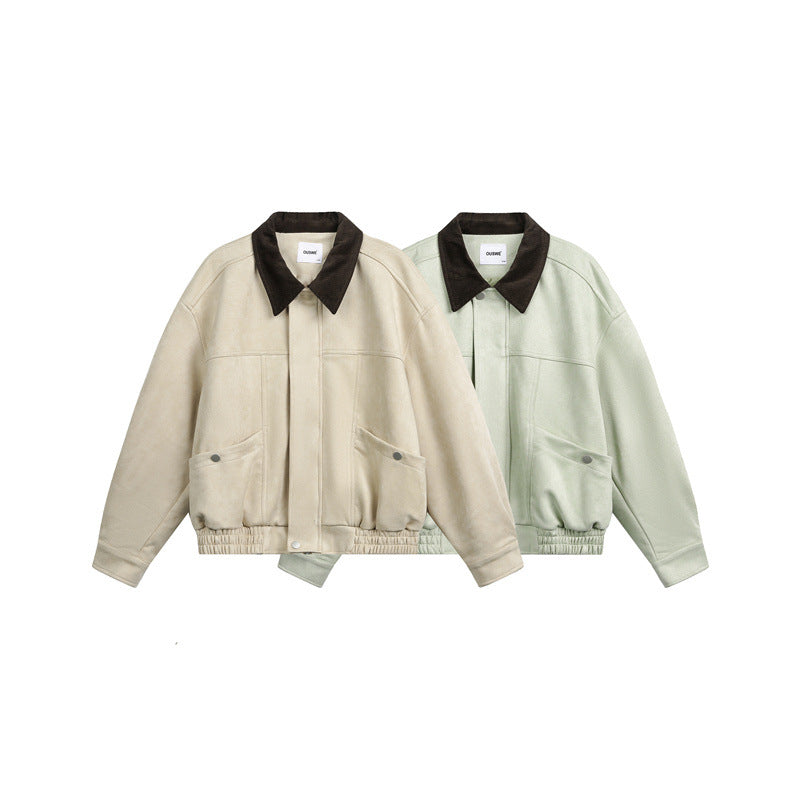 Unisex Short Cropped Boxy Blouson Jacket with Cord Collar and Elastic Waist Mune Fashion