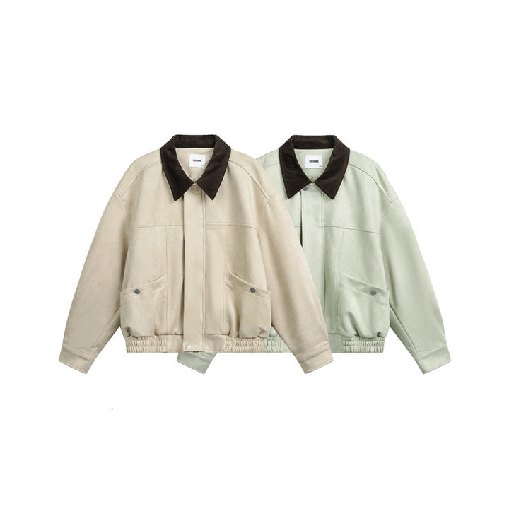 Unisex Short Cropped Boxy Blouson Jacket with Cord Collar and Elastic Waist Mune Fashion