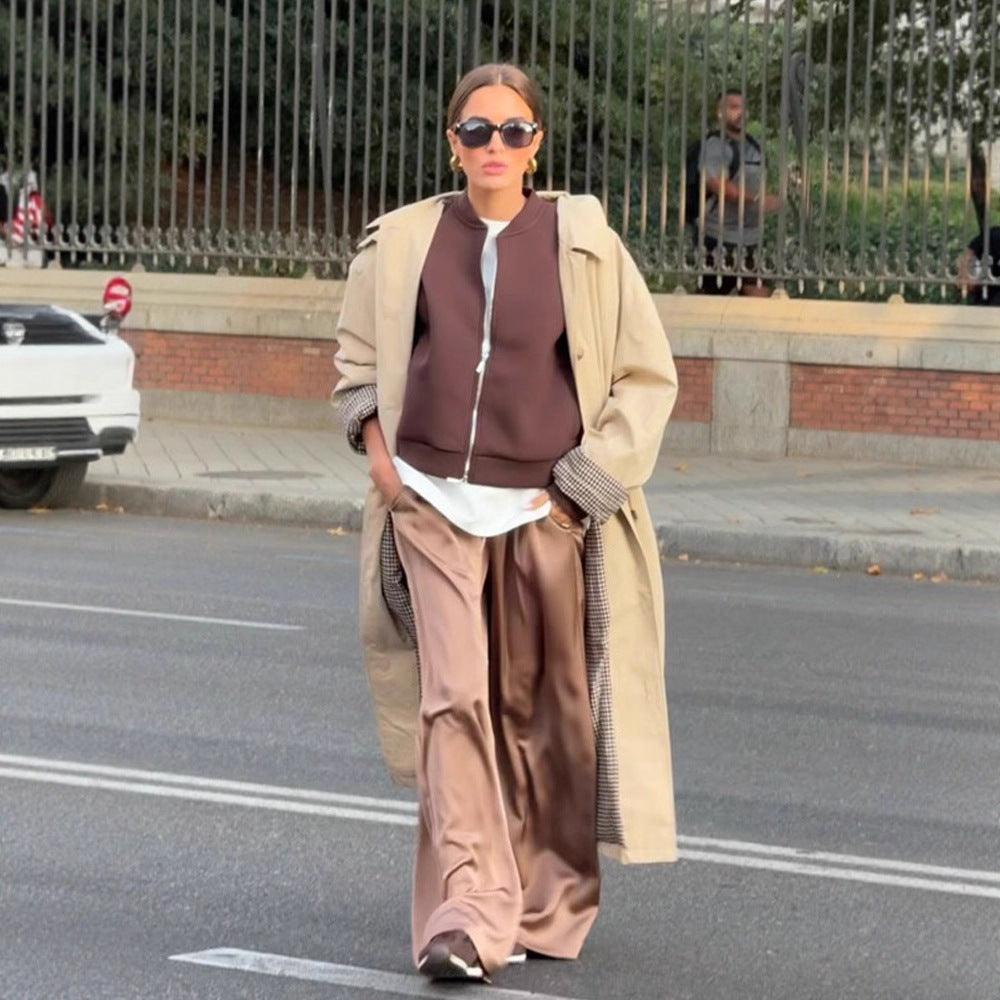 Women's Maxi Long Trench Coat with Check Lining, Wide Fall & Classic Button Placket Mune Fashion