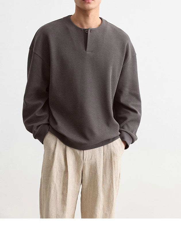 Men's Structured Oversized Knit Sweater with Henley Button Placket Mune Fashion