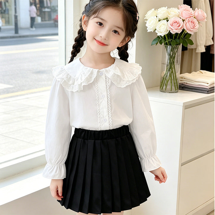 Girl's blouse with voluminous lace collar and ruffle details Mune Fashion