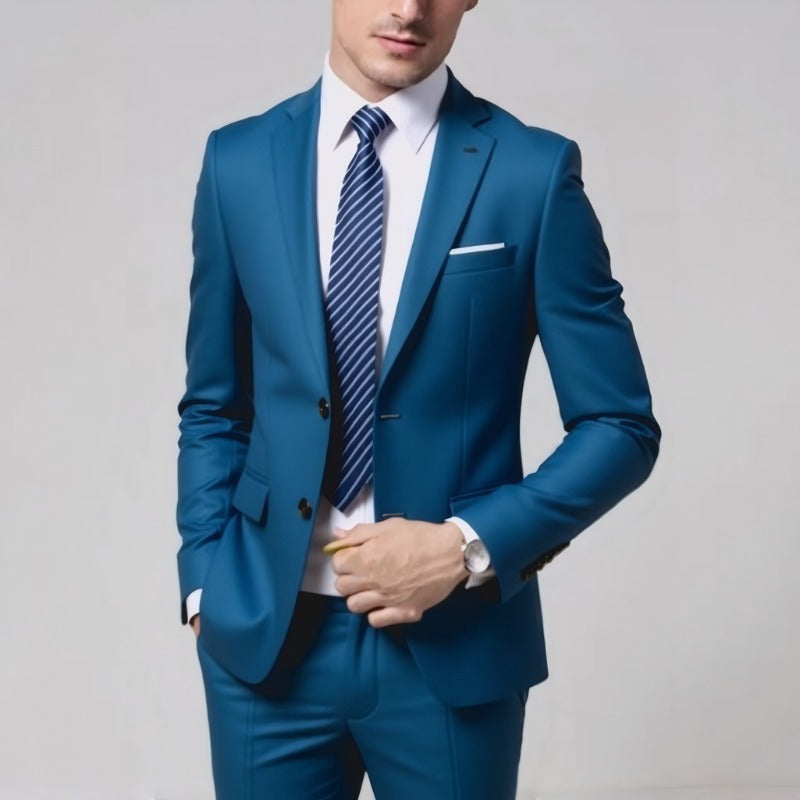 Men's Tailored Two-Piece Suit with Slim Lapel and One-Button Closure Mune Fashion