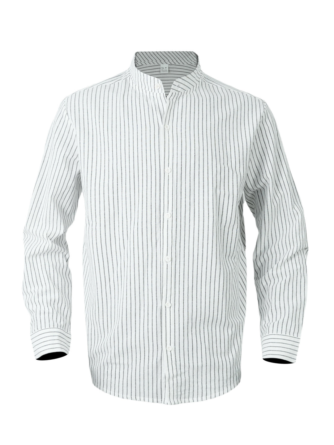 Men's striped stand-up collar shirt made of linen-cotton blend with button placket Mune Fashion