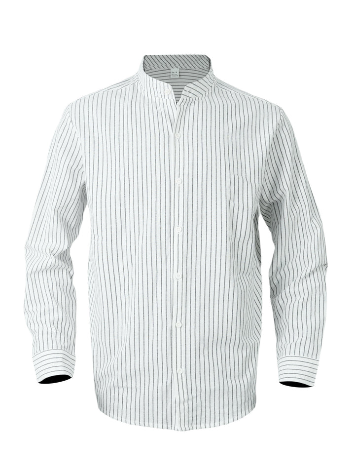 Men's striped stand-up collar shirt made of linen-cotton blend with button placket Mune Fashion
