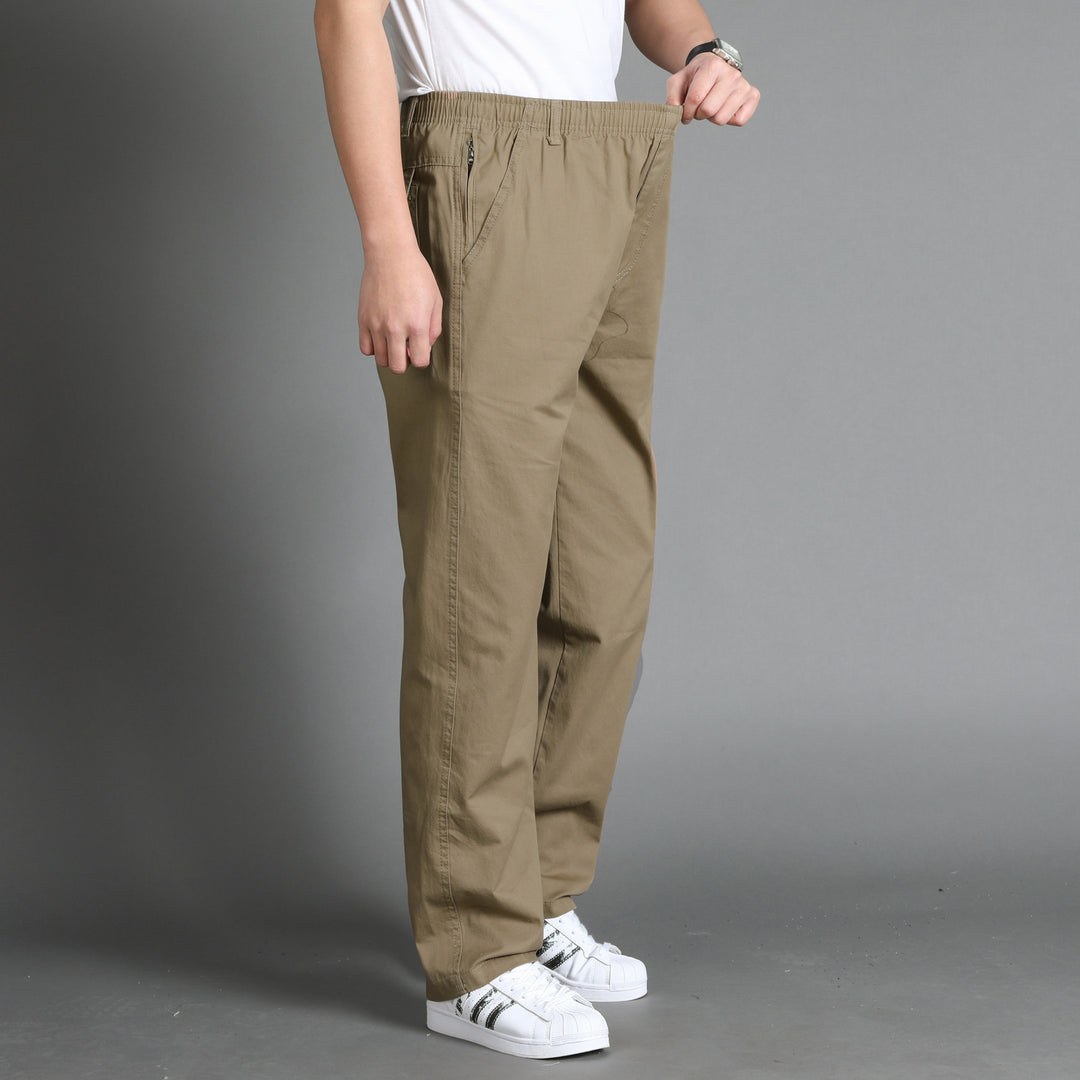Men's Casual Canvas Chino Pants with Elastic Drawstring Waistband, Patch Pockets & Straight Leg Mune Fashion